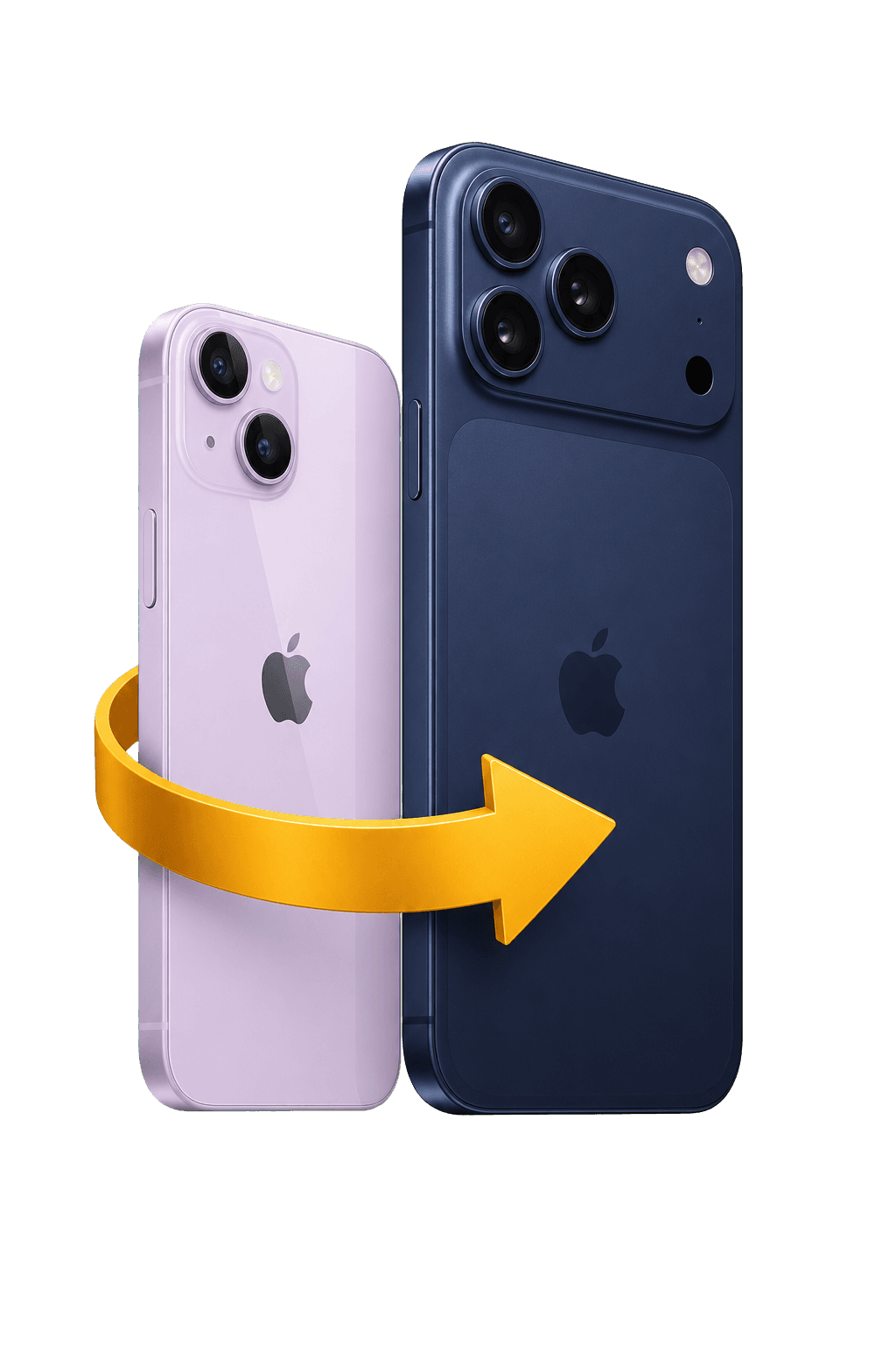 iPhone 14 sendo trocado por um iPhone 17 Pro Max